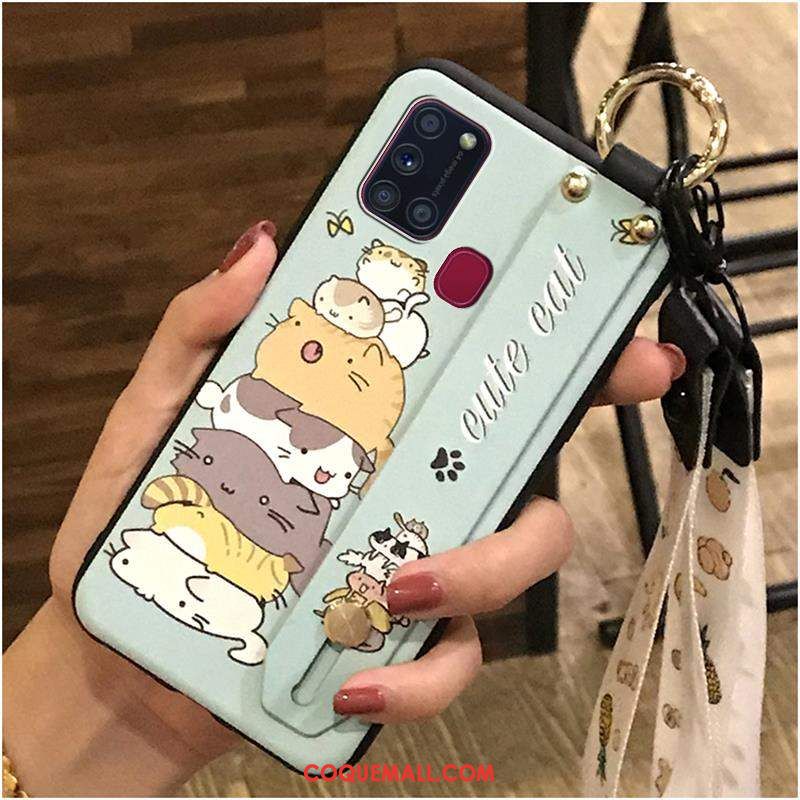 Étui Samsung Galaxy A21s Dessin Animé Support Silicone, Coque Samsung Galaxy A21s Protection Blanc