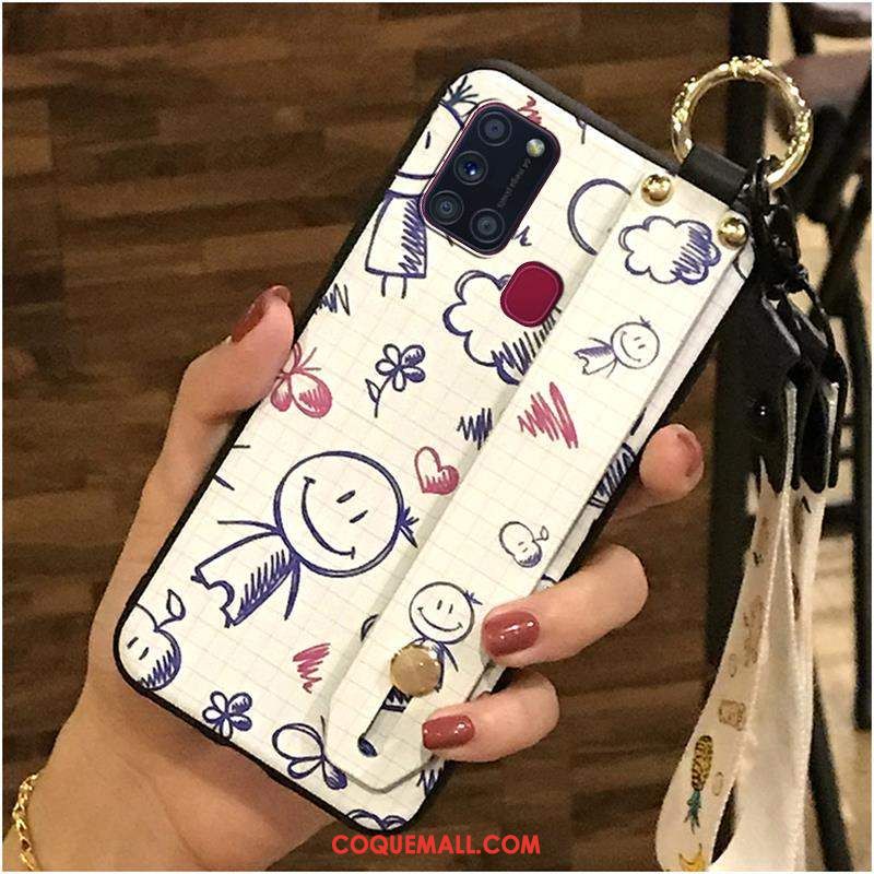 Étui Samsung Galaxy A21s Dessin Animé Support Silicone, Coque Samsung Galaxy A21s Protection Blanc