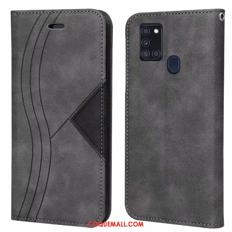 Étui Samsung Galaxy A21s Téléphone Portable Gris Épissure, Coque Samsung Galaxy A21s En Cuir Incassable