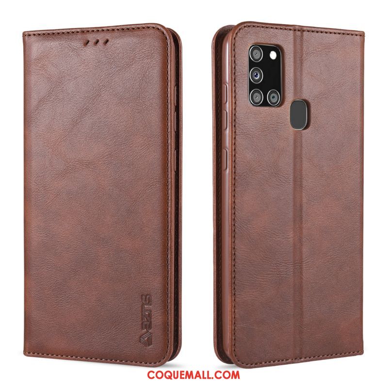 Étui Samsung Galaxy A21s Étoile Incassable Protection, Coque Samsung Galaxy A21s En Cuir Carte Braun