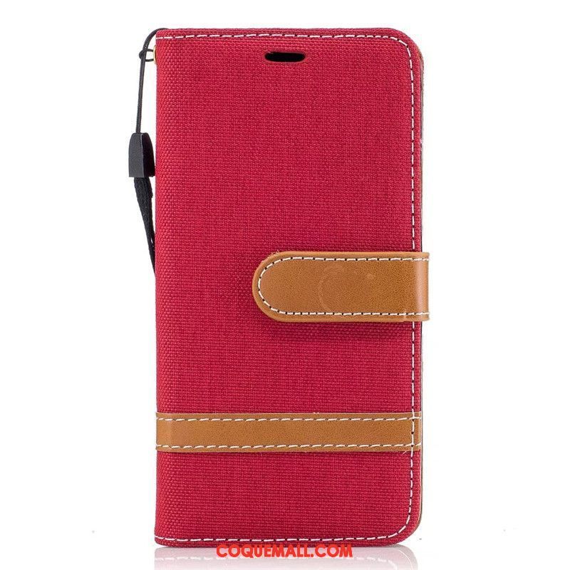 Étui Samsung Galaxy A3 2016 En Denim Clamshell Portefeuille, Coque Samsung Galaxy A3 2016 Protection Rouge