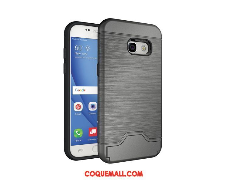Étui Samsung Galaxy A3 2017 Soie Protection Téléphone Portable, Coque Samsung Galaxy A3 2017 Support Gris