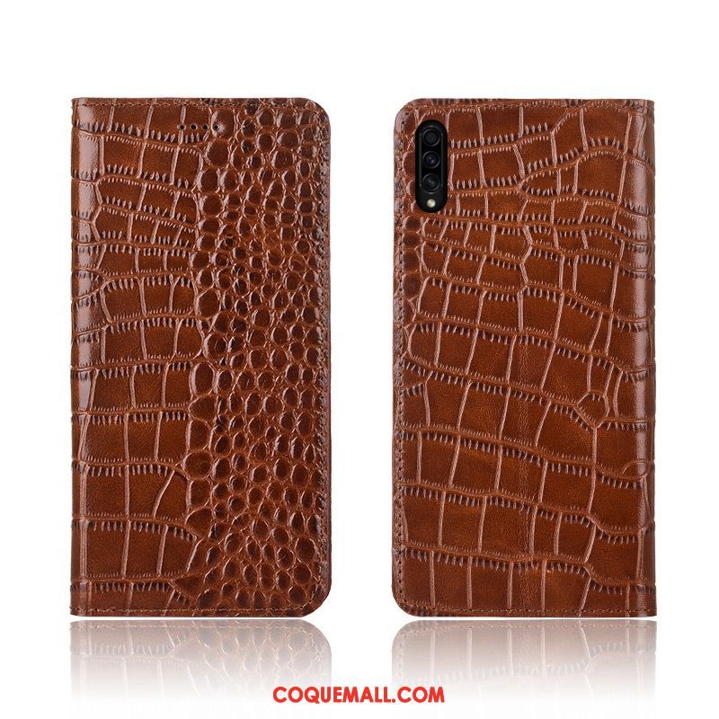 Étui Samsung Galaxy A30s Crocodile Cuir Véritable Délavé En Daim, Coque Samsung Galaxy A30s Fluide Doux Téléphone Portable Braun