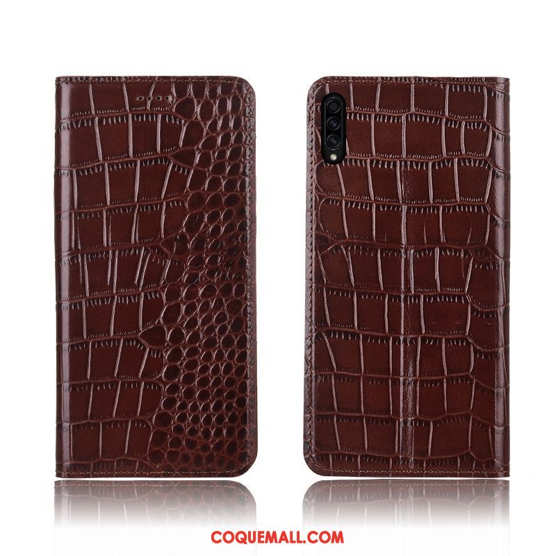 Étui Samsung Galaxy A30s Crocodile Cuir Véritable Délavé En Daim, Coque Samsung Galaxy A30s Fluide Doux Téléphone Portable Braun