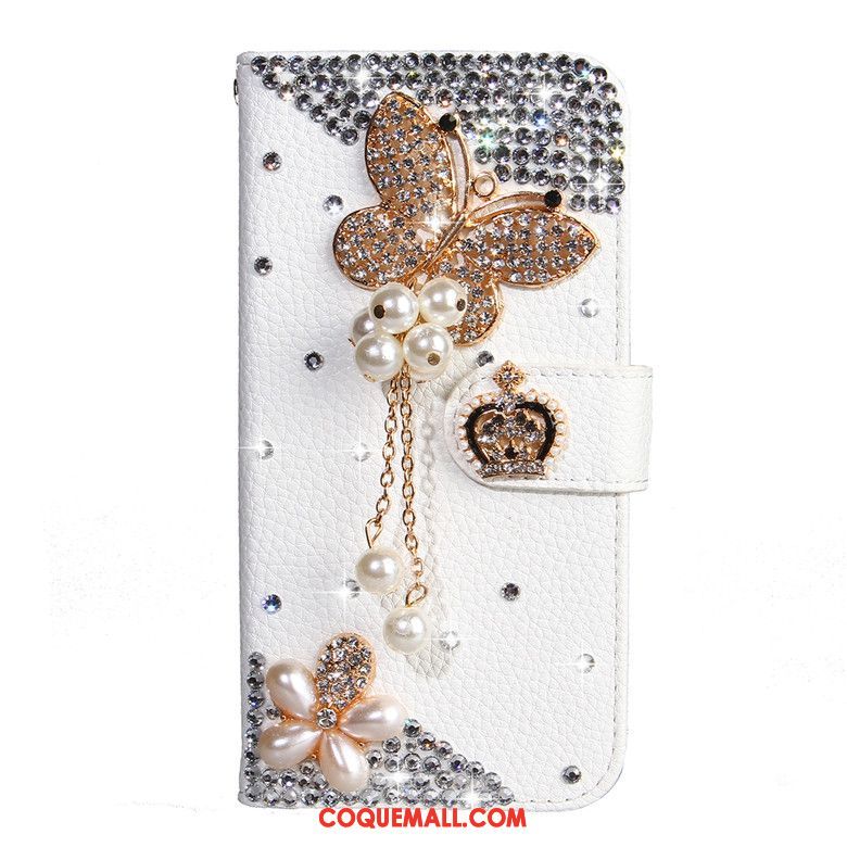 Étui Samsung Galaxy A30s Protection Étoile Blanc, Coque Samsung Galaxy A30s En Cuir Fleurs De Papillons