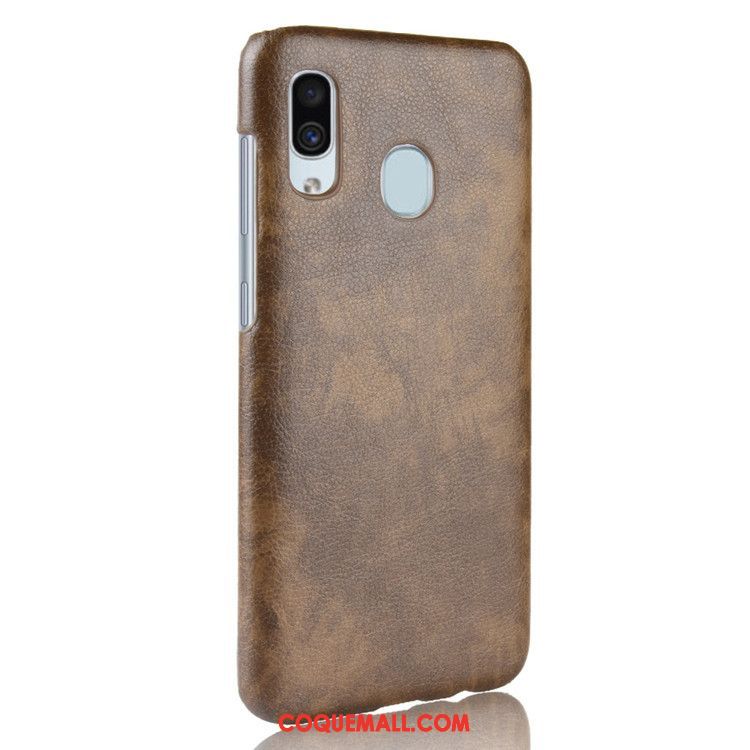 Étui Samsung Galaxy A40 Cuir Litchi Vintage, Coque Samsung Galaxy A40 Étoile Difficile