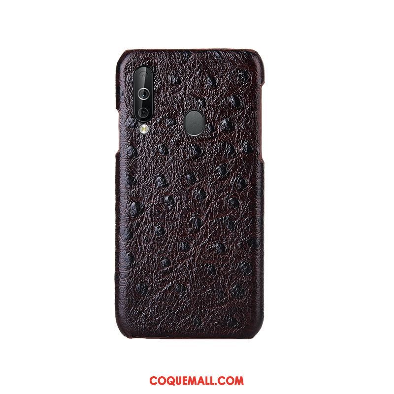 Étui Samsung Galaxy A40s Luxe Étoile Cuir Véritable, Coque Samsung Galaxy A40s Modèle Fleurie Couvercle Arrière Braun