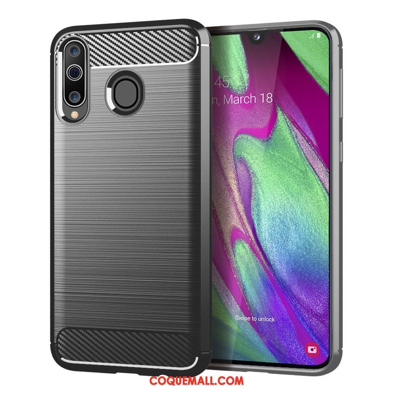 Étui Samsung Galaxy A40s Protection Silicone Soie, Coque Samsung Galaxy A40s Modèle Fleurie Noir