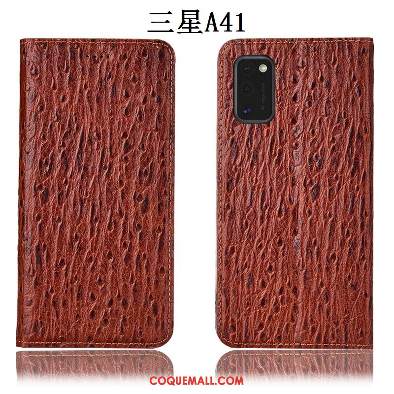 Étui Samsung Galaxy A41 Tout Compris Incassable En Cuir, Coque Samsung Galaxy A41 Étoile Protection Braun