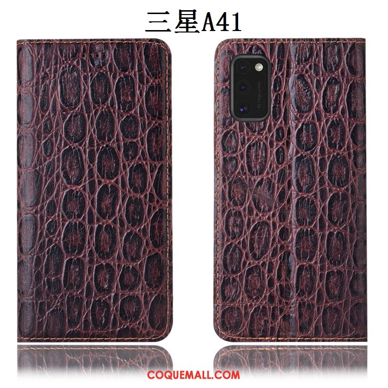 Étui Samsung Galaxy A41 Étoile En Cuir Protection, Coque Samsung Galaxy A41 Tout Compris Incassable Braun