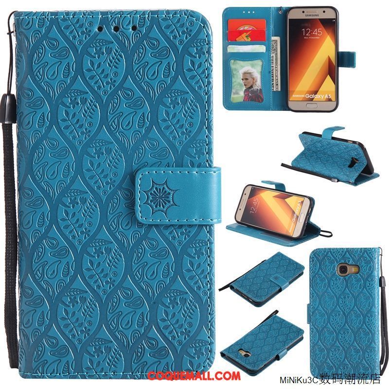 Étui Samsung Galaxy A5 2017 Étui En Cuir Bleu Marin Protection, Coque Samsung Galaxy A5 2017 Téléphone Portable Étoile