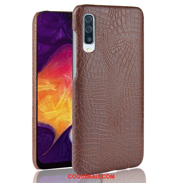 Étui Samsung Galaxy A50 Protection Étoile Téléphone Portable, Coque Samsung Galaxy A50 Crocodile Modèle Difficile Braun