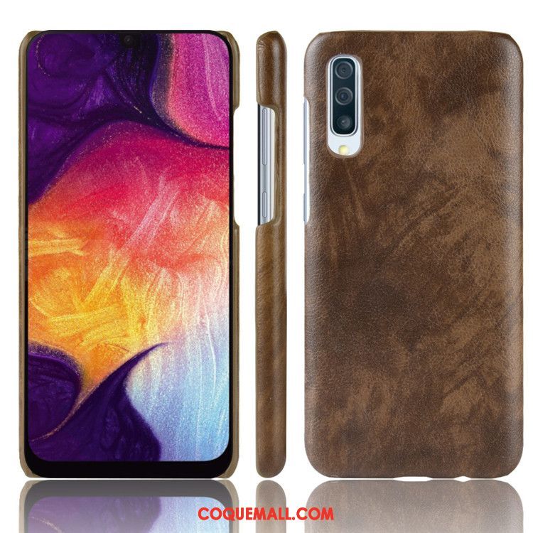 Étui Samsung Galaxy A50 Étoile Cuir Protection, Coque Samsung Galaxy A50 Litchi Difficile Braun