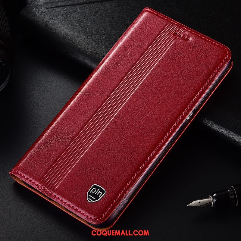 Étui Samsung Galaxy A50 Étoile Cuir Véritable Tout Compris, Coque Samsung Galaxy A50 Rouge Modèle Fleurie