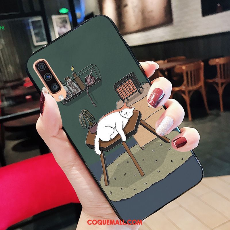 Étui Samsung Galaxy A50s Chat Vert Incassable, Coque Samsung Galaxy A50s Étoile Support