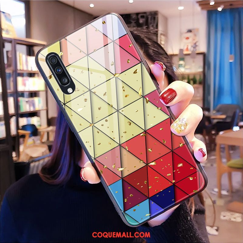 Étui Samsung Galaxy A50s Net Rouge Personnalité Verre, Coque Samsung Galaxy A50s Or Étoile