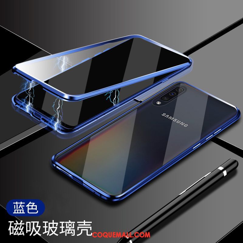 Étui Samsung Galaxy A50s Reversible Protection Bleu, Coque Samsung Galaxy A50s Verre Étoile