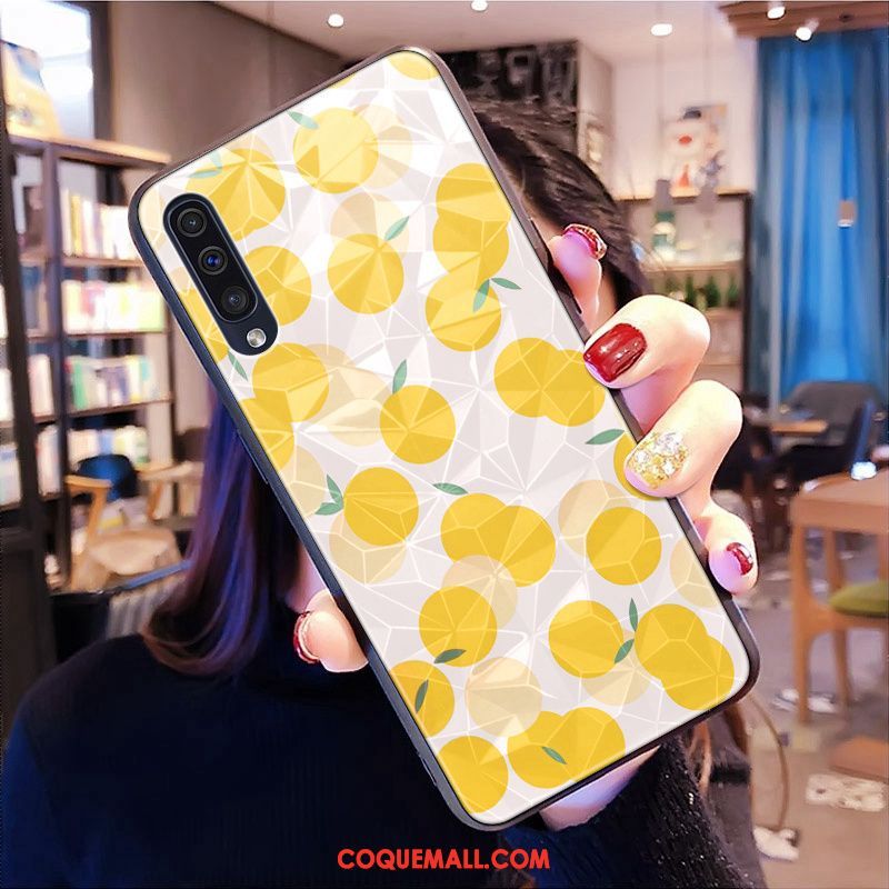 Étui Samsung Galaxy A50s Silicone Losange Fleur, Coque Samsung Galaxy A50s Modèle Fleurie Jaune