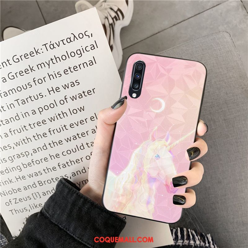 Étui Samsung Galaxy A50s Étoile Cœur Losange, Coque Samsung Galaxy A50s Net Rouge Rose