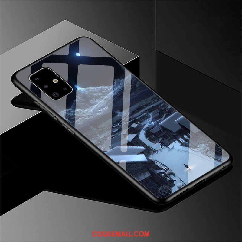 Étui Samsung Galaxy A51 Style Chinois Incassable Noir, Coque Samsung Galaxy A51 Britanique Verre
