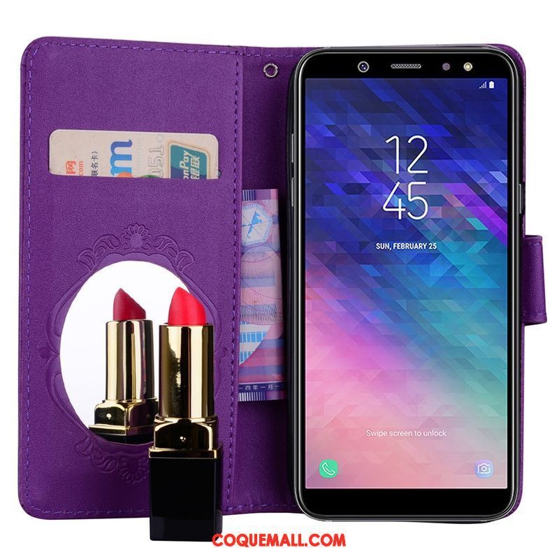 Étui Samsung Galaxy A6+ Carte Téléphone Portable Étui En Cuir, Coque Samsung Galaxy A6+ Bleu Support