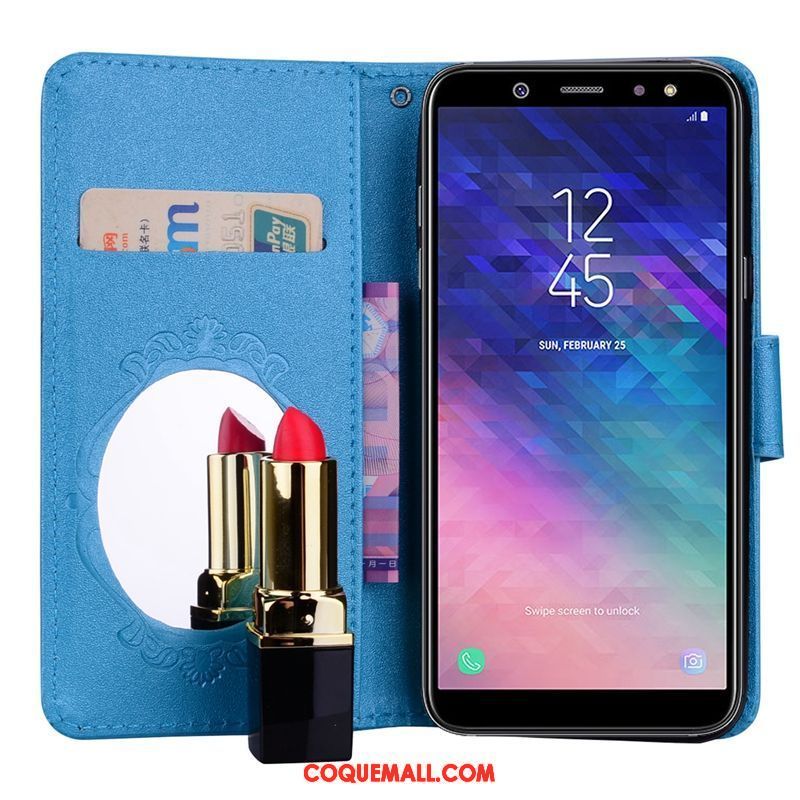 Étui Samsung Galaxy A6+ Carte Téléphone Portable Étui En Cuir, Coque Samsung Galaxy A6+ Bleu Support