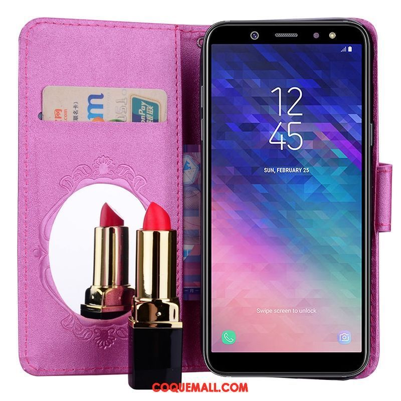 Étui Samsung Galaxy A6+ Carte Téléphone Portable Étui En Cuir, Coque Samsung Galaxy A6+ Bleu Support