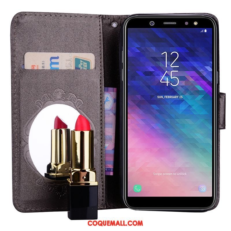 Étui Samsung Galaxy A6+ Carte Téléphone Portable Étui En Cuir, Coque Samsung Galaxy A6+ Bleu Support