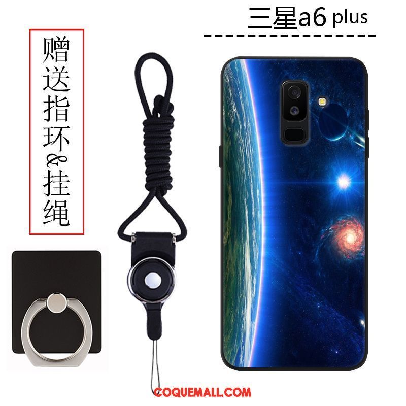 Étui Samsung Galaxy A6+ Délavé En Daim Bleu Tout Compris, Coque Samsung Galaxy A6+ Protection Étoile