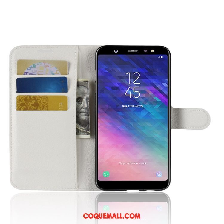 Étui Samsung Galaxy A6+ Incassable Portefeuille Étoile, Coque Samsung Galaxy A6+ Téléphone Portable Litchi