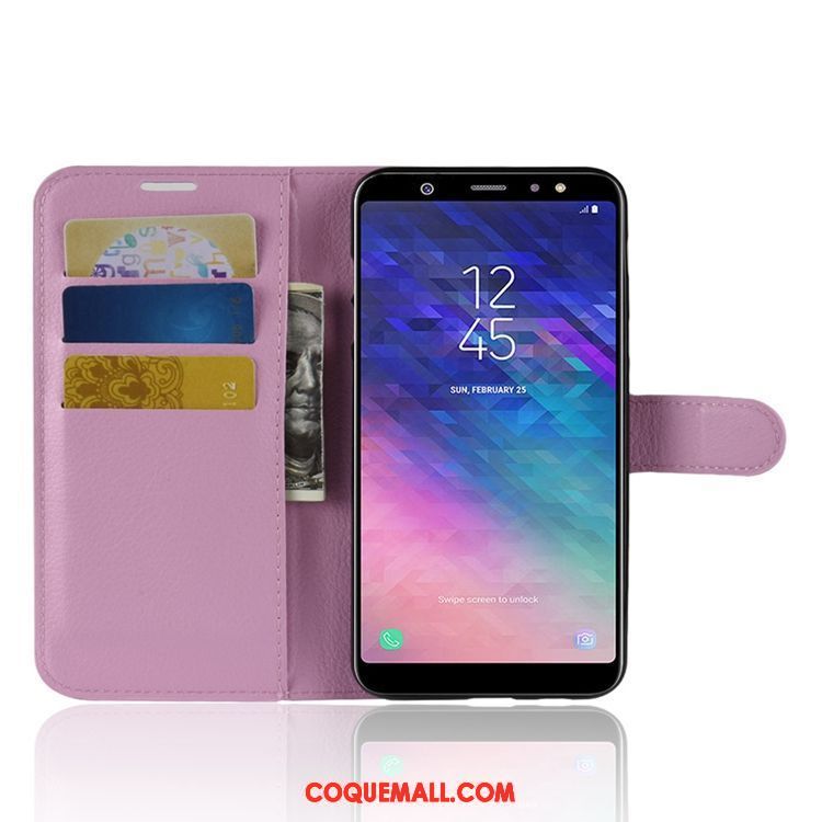 Étui Samsung Galaxy A6+ Incassable Portefeuille Étoile, Coque Samsung Galaxy A6+ Téléphone Portable Litchi