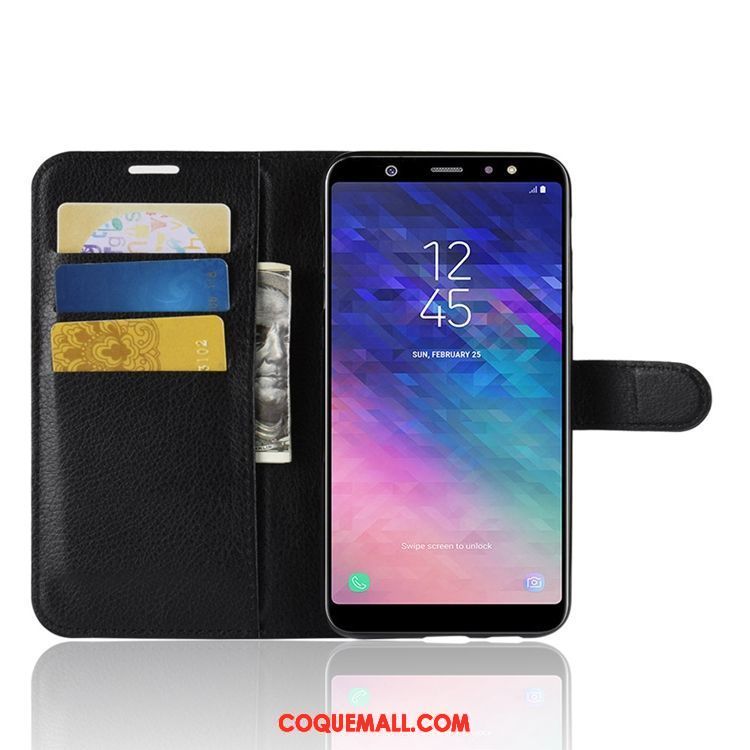 Étui Samsung Galaxy A6+ Incassable Portefeuille Étoile, Coque Samsung Galaxy A6+ Téléphone Portable Litchi