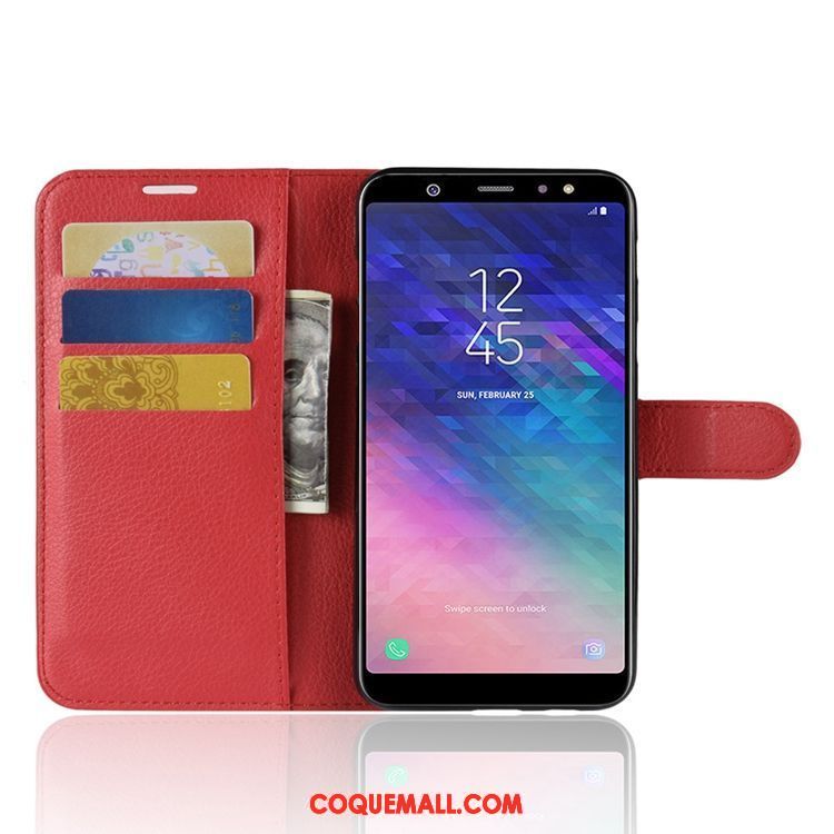 Étui Samsung Galaxy A6+ Incassable Portefeuille Étoile, Coque Samsung Galaxy A6+ Téléphone Portable Litchi