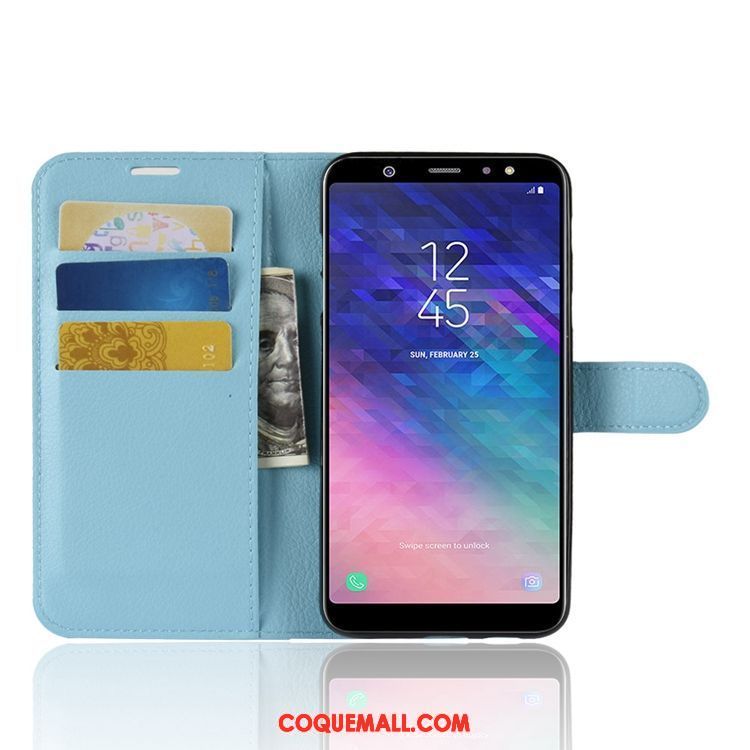 Étui Samsung Galaxy A6+ Incassable Portefeuille Étoile, Coque Samsung Galaxy A6+ Téléphone Portable Litchi