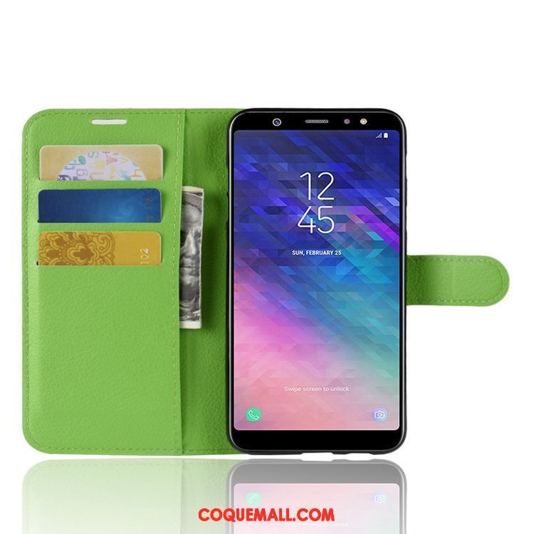 Étui Samsung Galaxy A6+ Incassable Portefeuille Étoile, Coque Samsung Galaxy A6+ Téléphone Portable Litchi