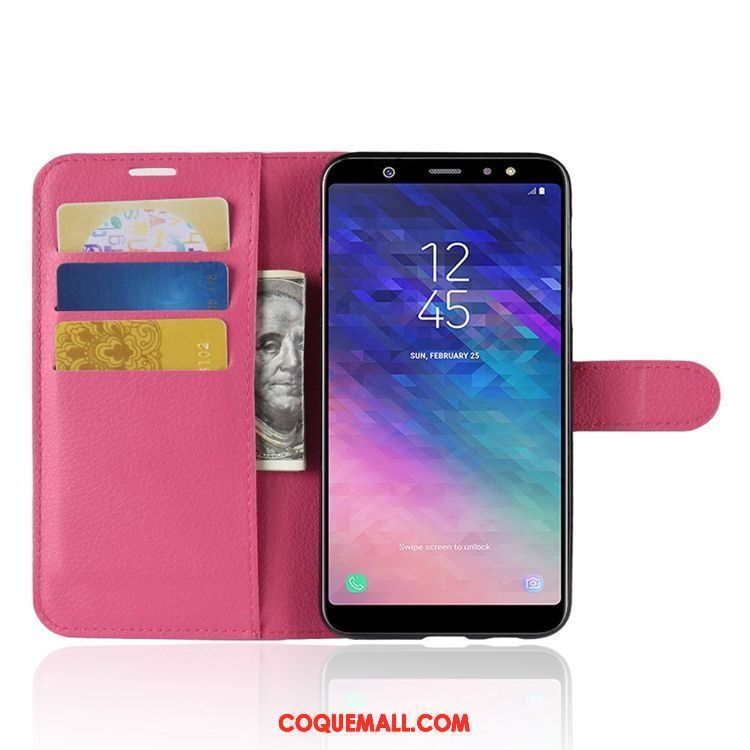 Étui Samsung Galaxy A6+ Incassable Portefeuille Étoile, Coque Samsung Galaxy A6+ Téléphone Portable Litchi