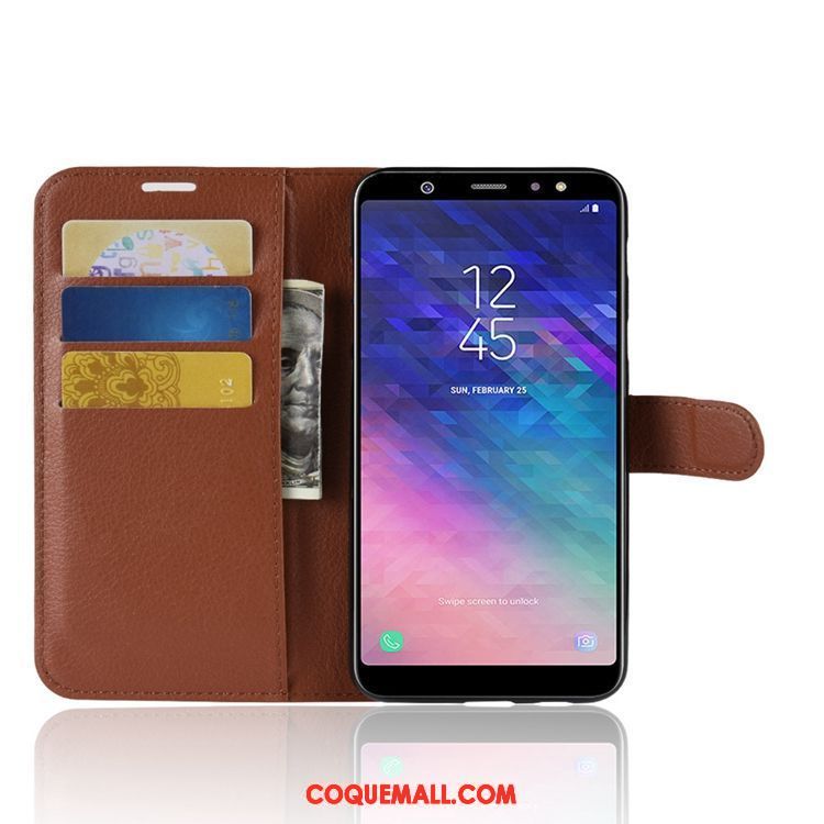 Étui Samsung Galaxy A6+ Incassable Portefeuille Étoile, Coque Samsung Galaxy A6+ Téléphone Portable Litchi