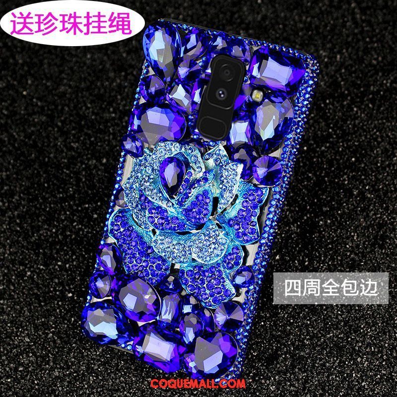 Étui Samsung Galaxy A6+ Protection Rose Téléphone Portable, Coque Samsung Galaxy A6+ Strass Étoile