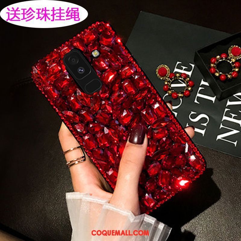 Étui Samsung Galaxy A6+ Protection Rose Téléphone Portable, Coque Samsung Galaxy A6+ Strass Étoile