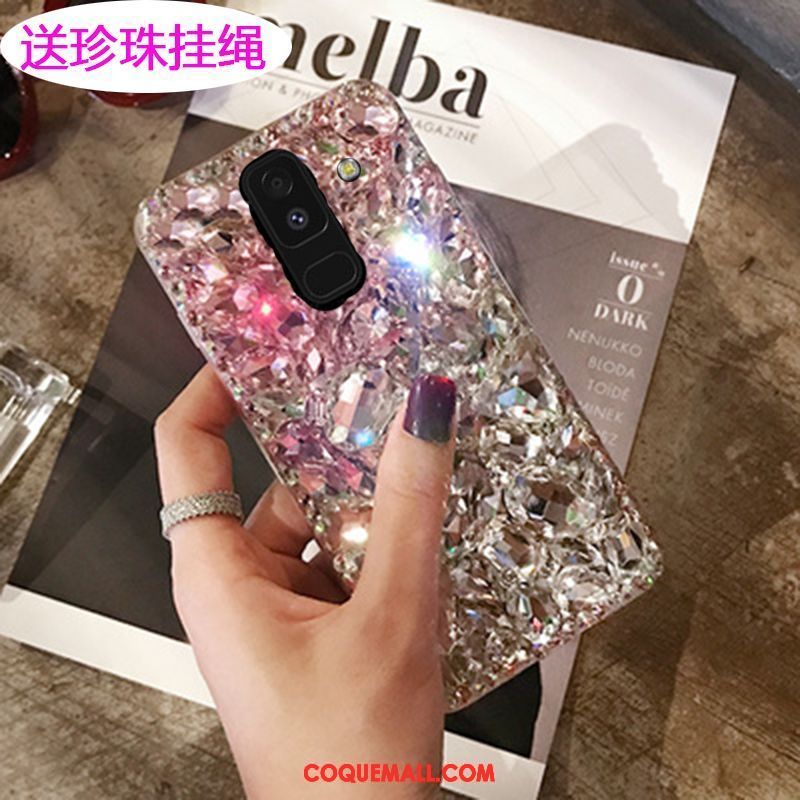 Étui Samsung Galaxy A6+ Protection Rose Téléphone Portable, Coque Samsung Galaxy A6+ Strass Étoile