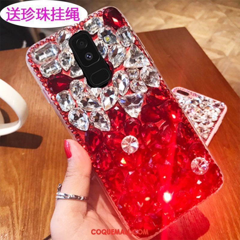 Étui Samsung Galaxy A6+ Protection Rose Téléphone Portable, Coque Samsung Galaxy A6+ Strass Étoile