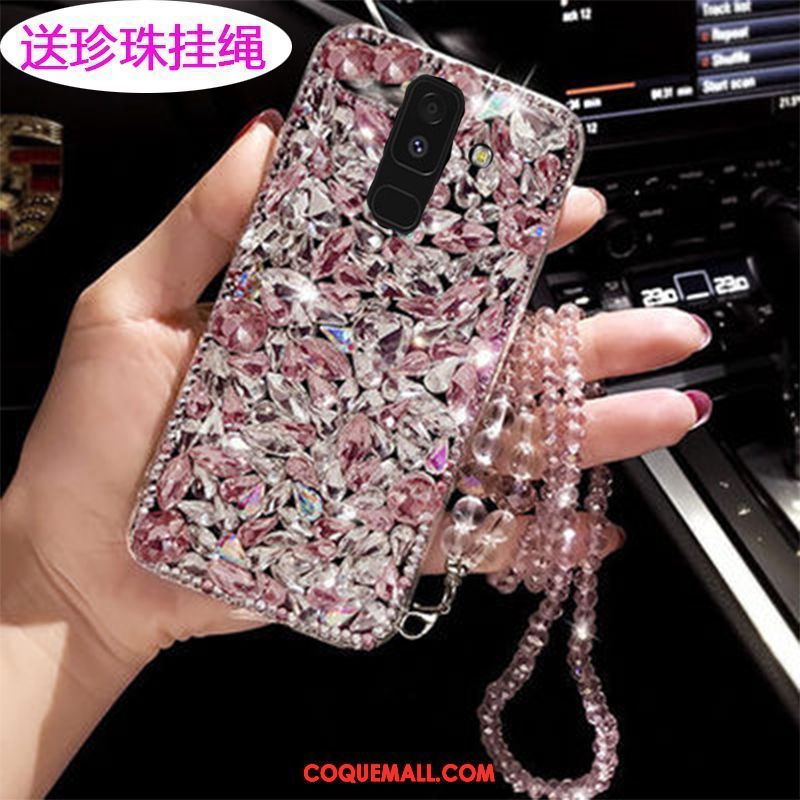 Étui Samsung Galaxy A6+ Protection Rose Téléphone Portable, Coque Samsung Galaxy A6+ Strass Étoile