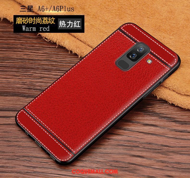 Étui Samsung Galaxy A6+ Protection Tendance Silicone, Coque Samsung Galaxy A6+ Rouge Délavé En Daim