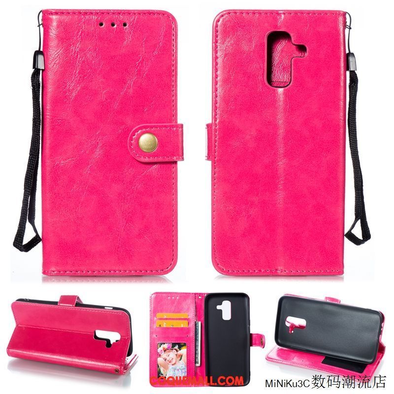 Étui Samsung Galaxy A6 Rouge Étoile Étui En Cuir, Coque Samsung Galaxy A6 Protection Téléphone Portable