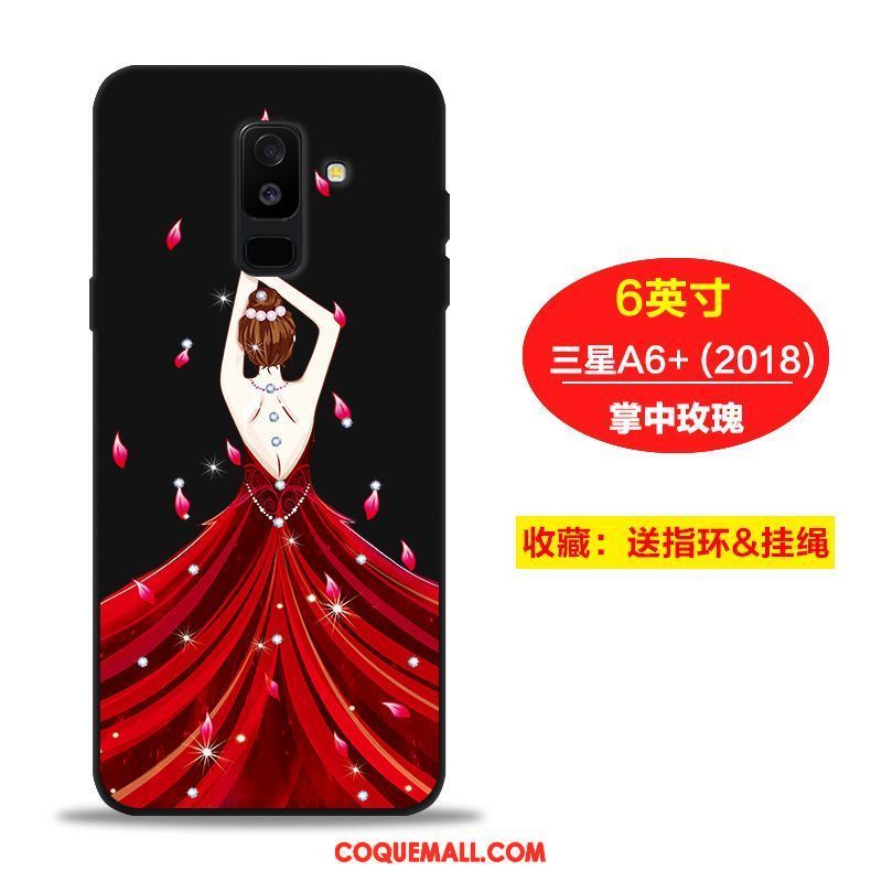 Étui Samsung Galaxy A6+ Silicone Rouge Téléphone Portable, Coque Samsung Galaxy A6+ Rose Étoile