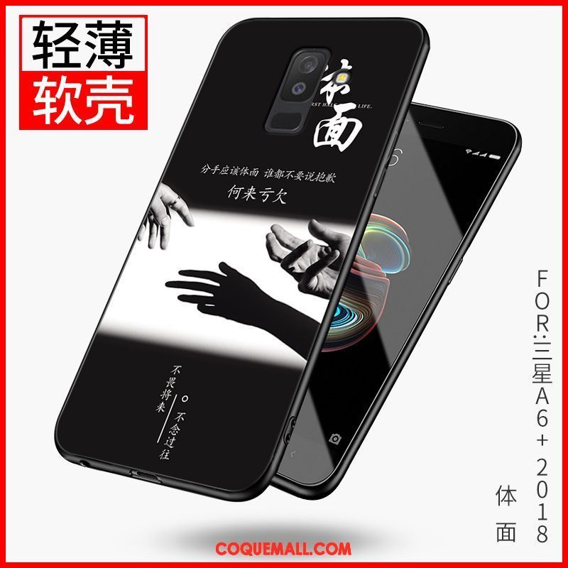 Étui Samsung Galaxy A6+ Silicone Téléphone Portable Noir, Coque Samsung Galaxy A6+ Protection Étoile