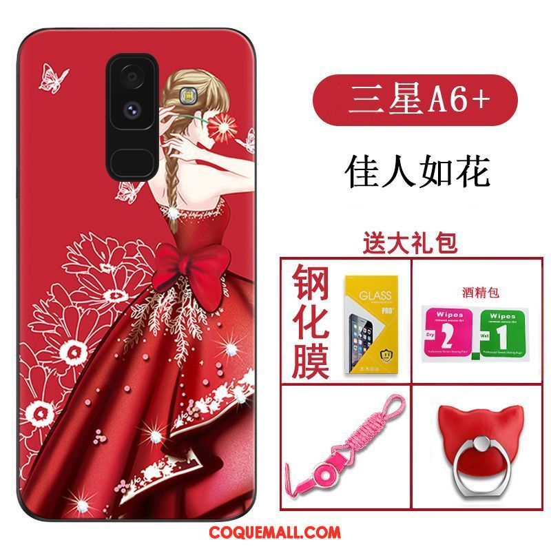 Étui Samsung Galaxy A6 Étoile Rouge Délavé En Daim, Coque Samsung Galaxy A6 Protection Silicone