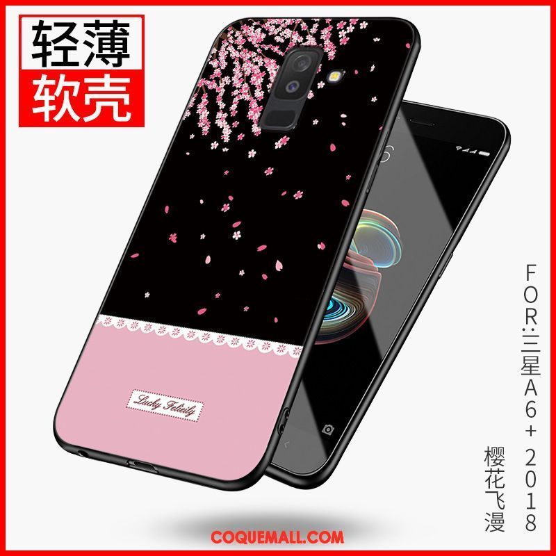 Étui Samsung Galaxy A6+ Étoile Sakura Jaune, Coque Samsung Galaxy A6+ Protection Net Rouge