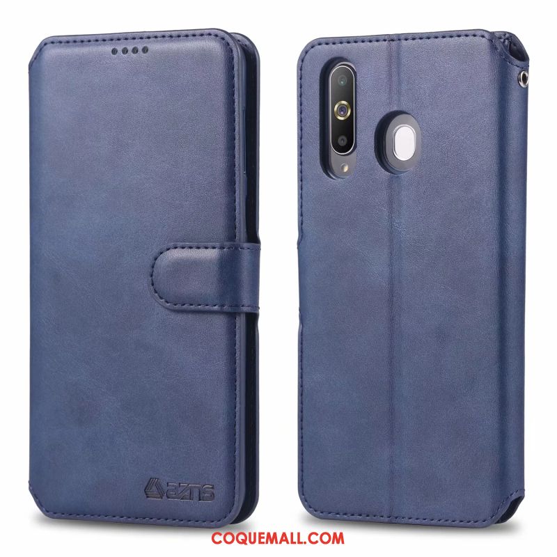 Étui Samsung Galaxy A60 Bleu Tempérer Membrane, Coque Samsung Galaxy A60 En Cuir Clamshell