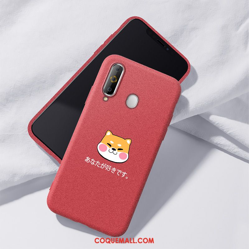 Étui Samsung Galaxy A60 Délavé En Daim Rouge Tout Compris, Coque Samsung Galaxy A60 Téléphone Portable Fluide Doux